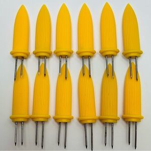 🌼4/$10🌼 12pc Set Corn On The Cob 2 Prong Plastic Corn Skewers Nostalgic Kitchen